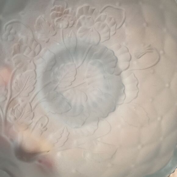 Imperial Glass Light Blue Candy Dish Satin Impressed Pansy Nappy Textured Handle - Picture 12 of 15